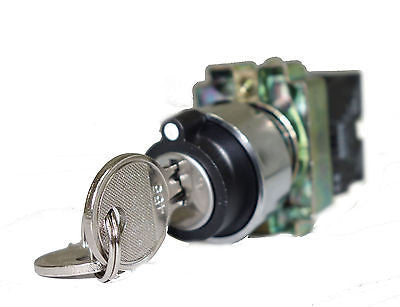 SUNS PBM22-SK3M-B-P7 22mm Key Selector Switch Metal 3-Position Maintained 2NO - Industrial Direct