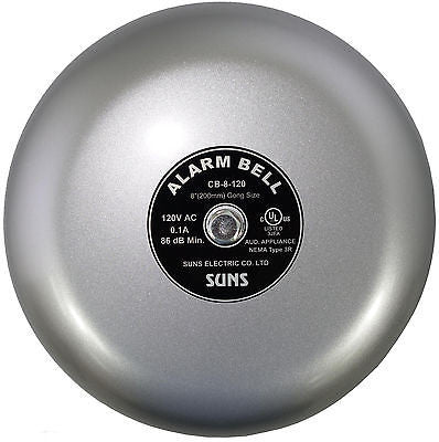 SUNS CB-8-120 Gray 120V Alarm Bell 8 Inch 120 Volt AC (8" in 120 VAC) - Industrial Direct