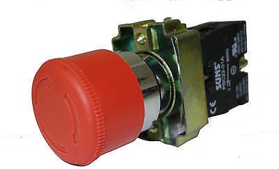 SUNS PBM22-ET3-R-P6 22mm Emergency Stop Twist Release Red 30mm Mushroom 1NC - Industrial Direct